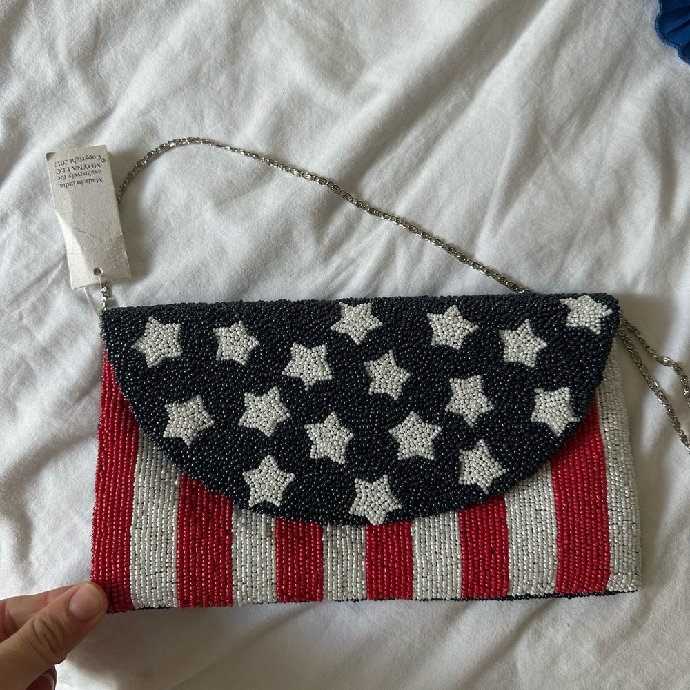 Red white and blue beaded purse